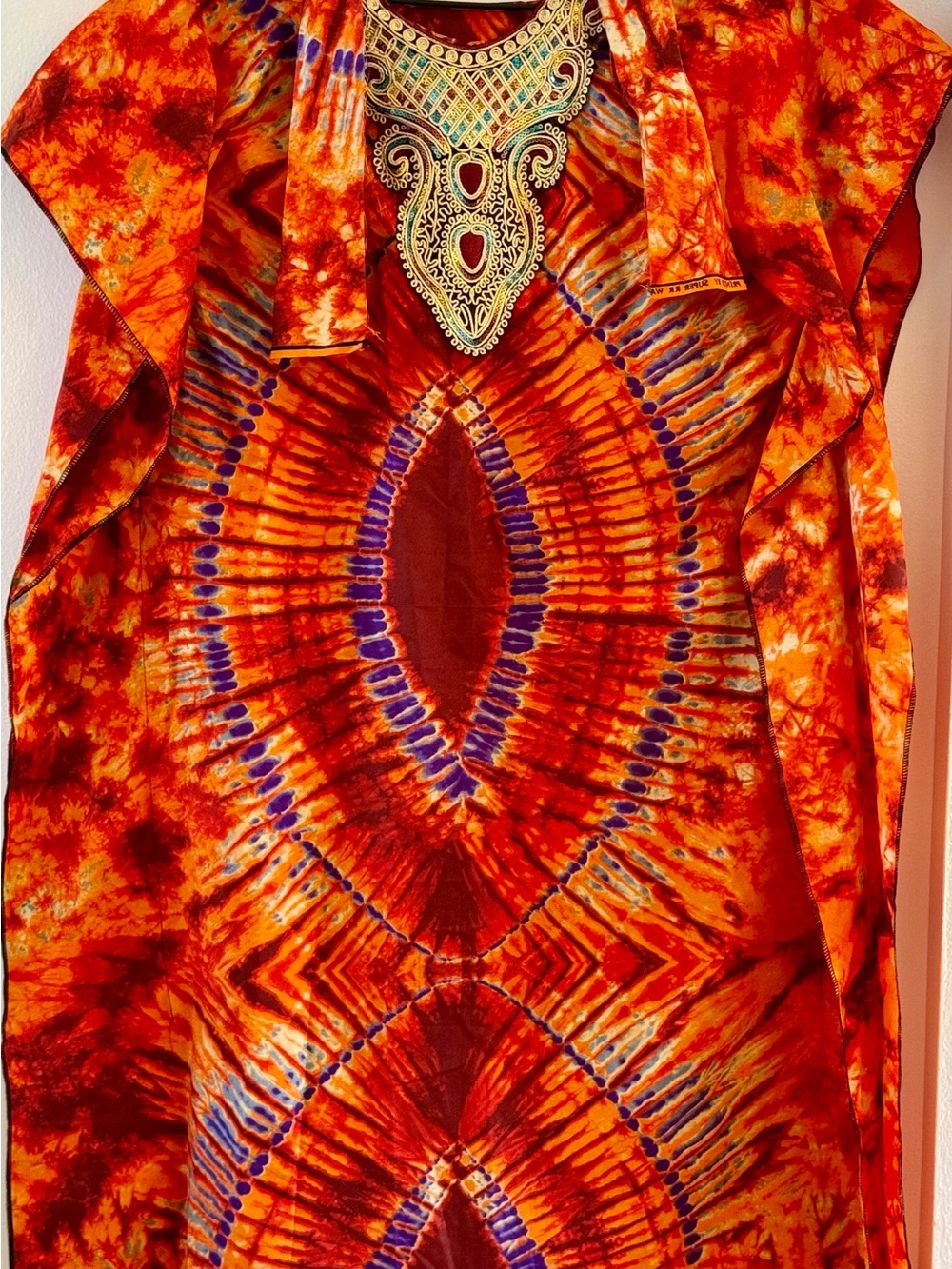 Vibrant Orange Tie-Dye Embellished Women's Dress
